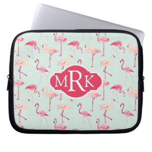 Retro Flamingo Pattern Monogram Laptop Sleeve