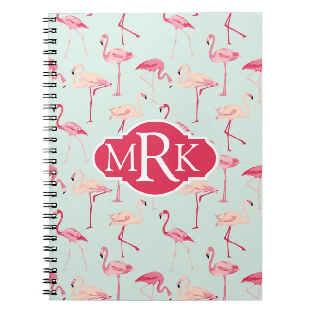 Retro Flamingo Pattern | Monogram Notebook (Front)
