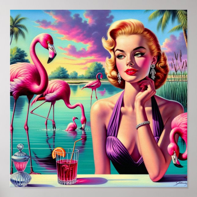 Retro Flamingo Pin-Up Poster (Front)