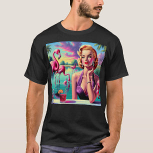 Retro Flamingo Pin-Up T-Shirt
