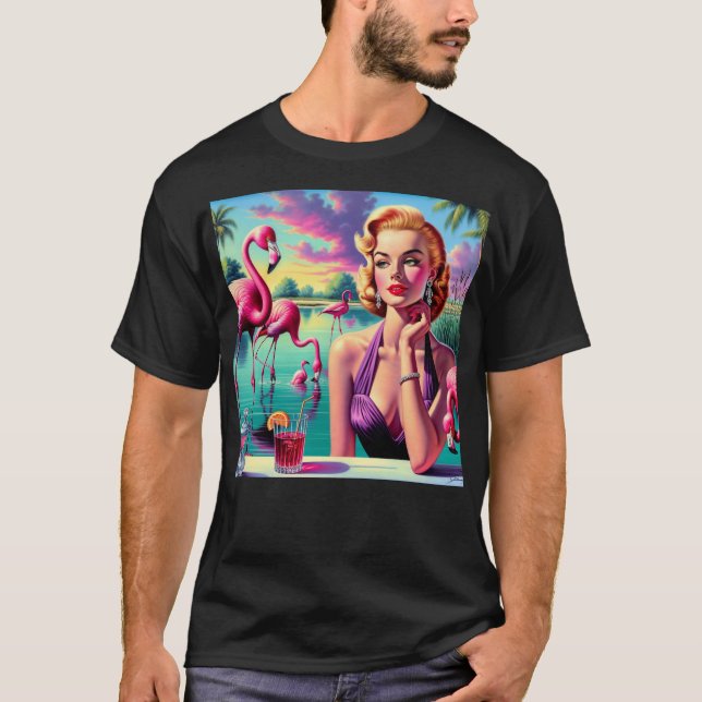Retro Flamingo Pin-Up T-Shirt (Front)