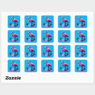 Retro Flamingo: Pixelated Waterside Elegance Square Sticker
