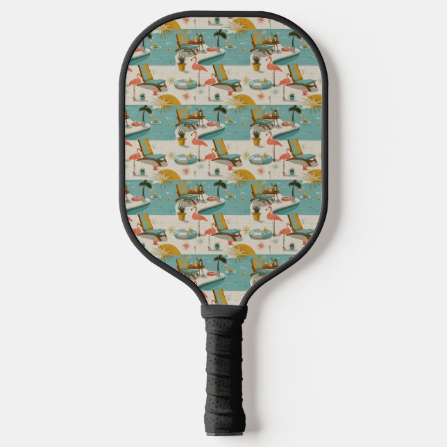 Retro Flamingo Poolside Summer Pattern (10) Pickleball Paddle (Front)