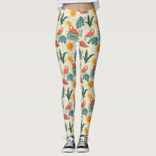 Retro Flamingo Poolside Summer Pattern (12) Leggings
