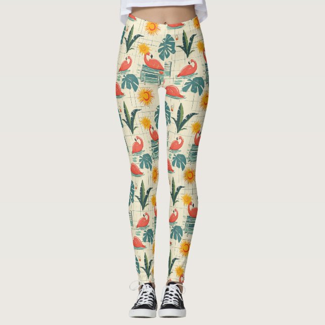 Retro Flamingo Poolside Summer Pattern (12) Leggings (Front)