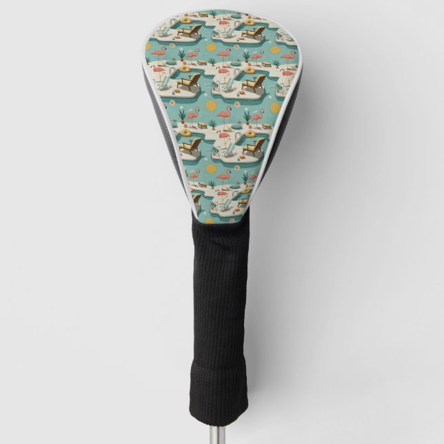 Retro Flamingo Poolside Summer Pattern (1) Golf Head Cover (Front)