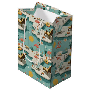 Retro Flamingo Poolside Summer Pattern (1) Medium Gift Bag