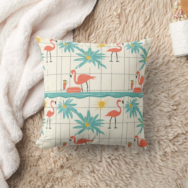 Retro Flamingo Poolside Summer Pattern (3) Cushion (Blanket)
