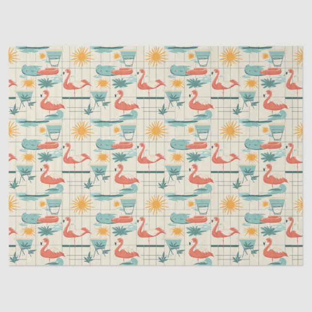 Retro Flamingo Poolside Summer Pattern (3) Tissue Paper (Front)
