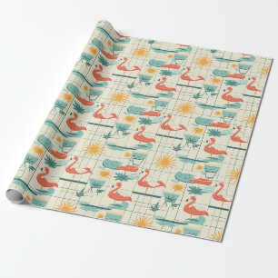 Retro Flamingo Poolside Summer Pattern (3) Wrapping Paper