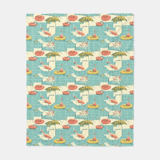 Retro Flamingo Poolside Summer Pattern (4) Fleece Blanket (Front)
