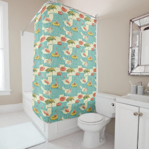 Retro Flamingo Poolside Summer Pattern (4) Shower Curtain