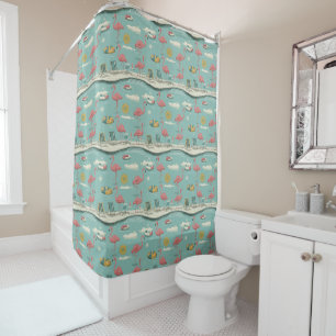 Retro Flamingo Poolside Summer Pattern (5) Shower Curtain
