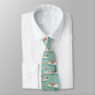 Retro Flamingo Poolside Summer Pattern (5) Tie