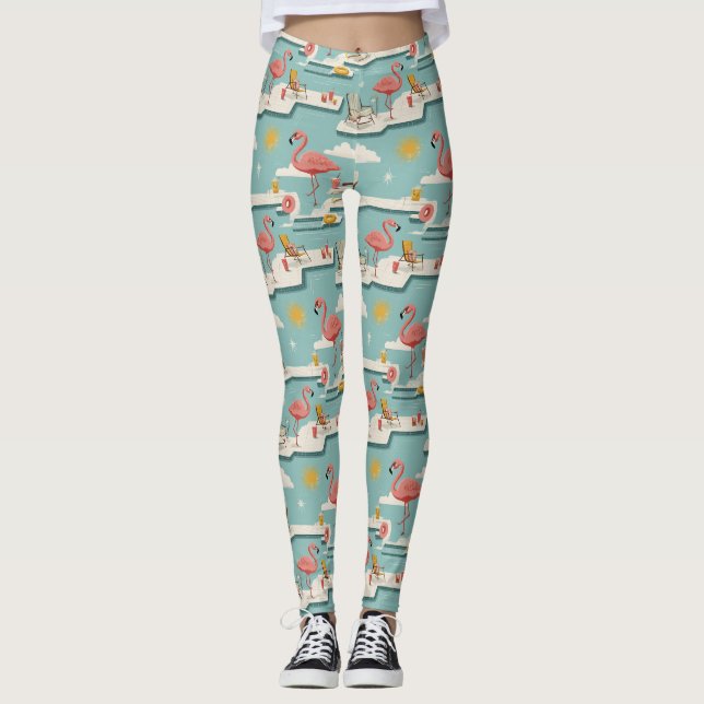 Retro Flamingo Poolside Summer Pattern (7) Leggings (Front)