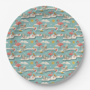 Retro Flamingo Poolside Summer Pattern (7) Paper Plate