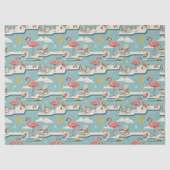 Retro Flamingo Poolside Summer Pattern (7) Tissue Paper (Front)
