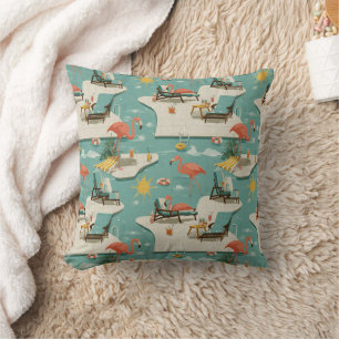 Retro Flamingo Poolside Summer Pattern (8) Cushion