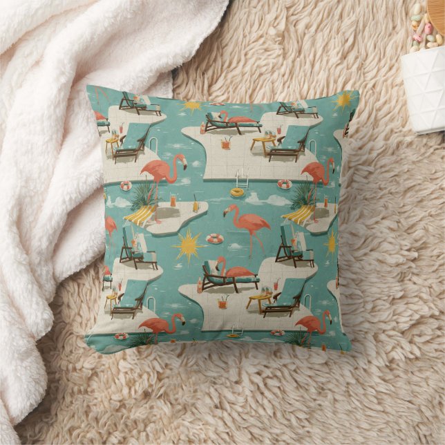 Retro Flamingo Poolside Summer Pattern (8) Cushion (Blanket)