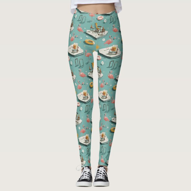 Retro Flamingo Poolside Summer Pattern (8) Leggings (Front)