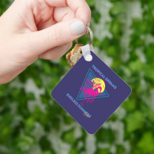 Retro Flamingo Sunset Synthwave Vibes Key Ring