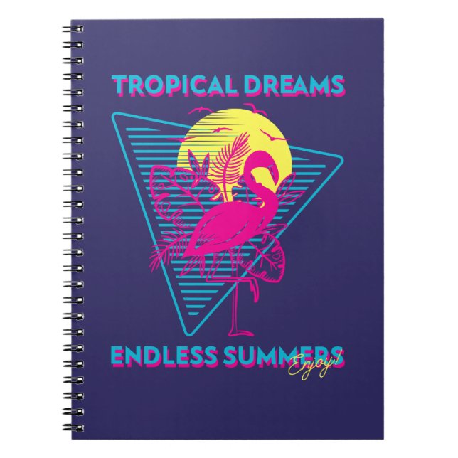 Retro Flamingo Sunset Synthwave Vibes Notebook (Front)