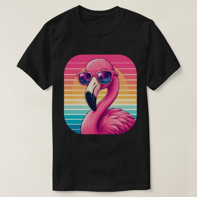 Retro Flamingo Sunset Tropical Design T-Shirt (Design Front)