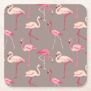 Retro Flamingos 2 Square Paper Coaster