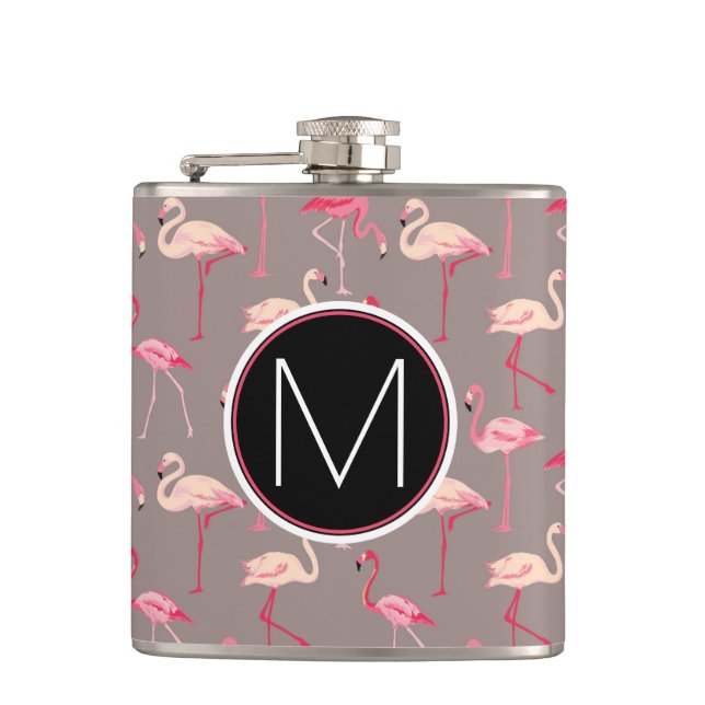 Retro Flamingos | Monogram Hip Flask (Front)
