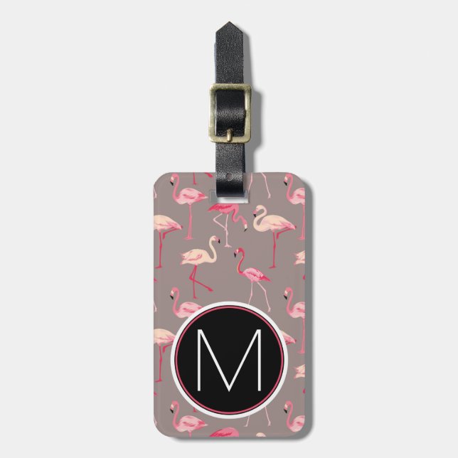 Retro Flamingos | Monogram Luggage Tag (Front Vertical)