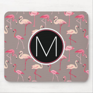 Retro Flamingos Monogram Mouse Pad