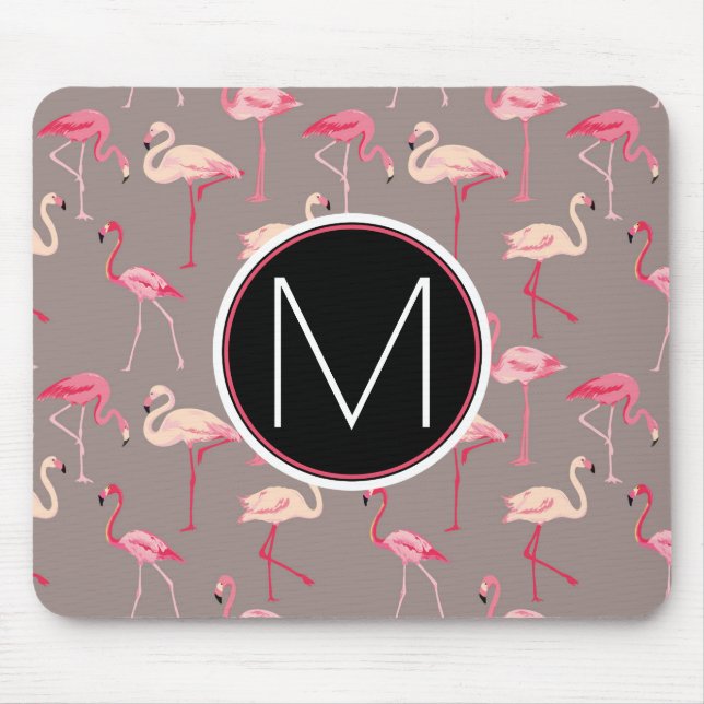 Retro Flamingos | Monogram Mouse Pad (Front)