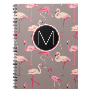 Retro Flamingos   Monogram Spiral Notebook