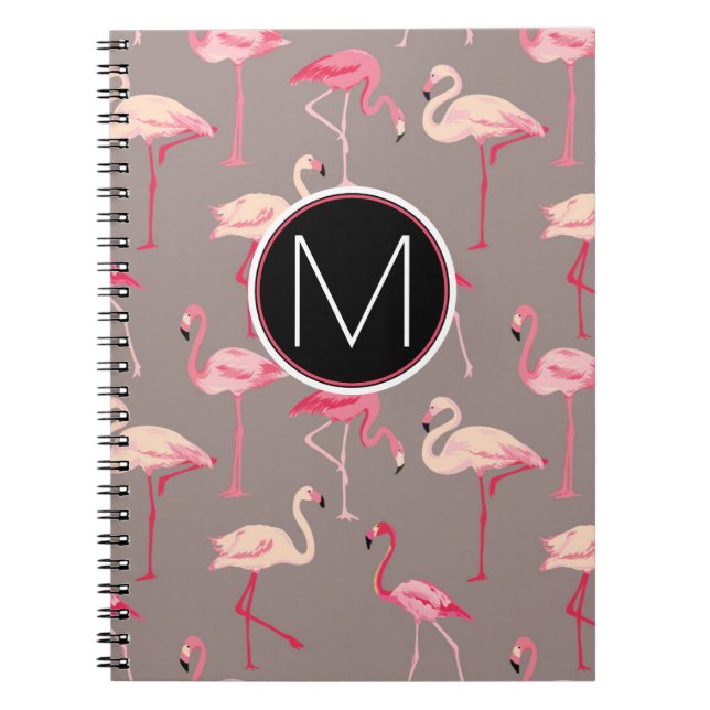 Retro Flamingos | Monogram Spiral Notebook (Front)