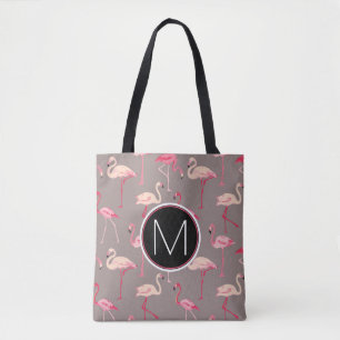 Retro Flamingos Monogram Tote Bag