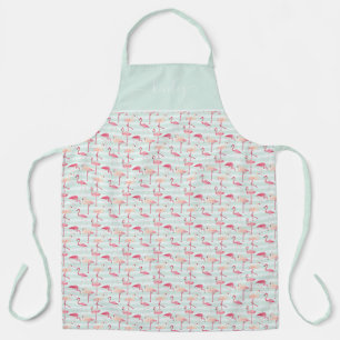 Retro Flamingos On Mint Stripes Apron
