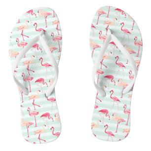 Retro Flamingos On Mint Stripes Jandals