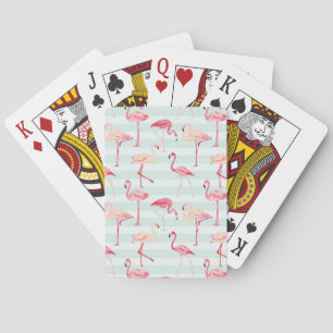 Retro Flamingos On Mint Stripes Playing Cards