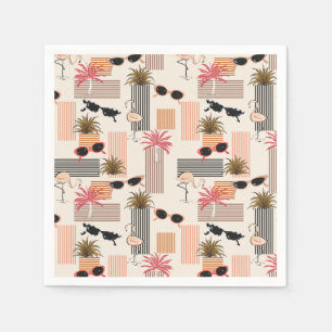Retro Flamingos Palms and Sunglasses Summer Party Napkin