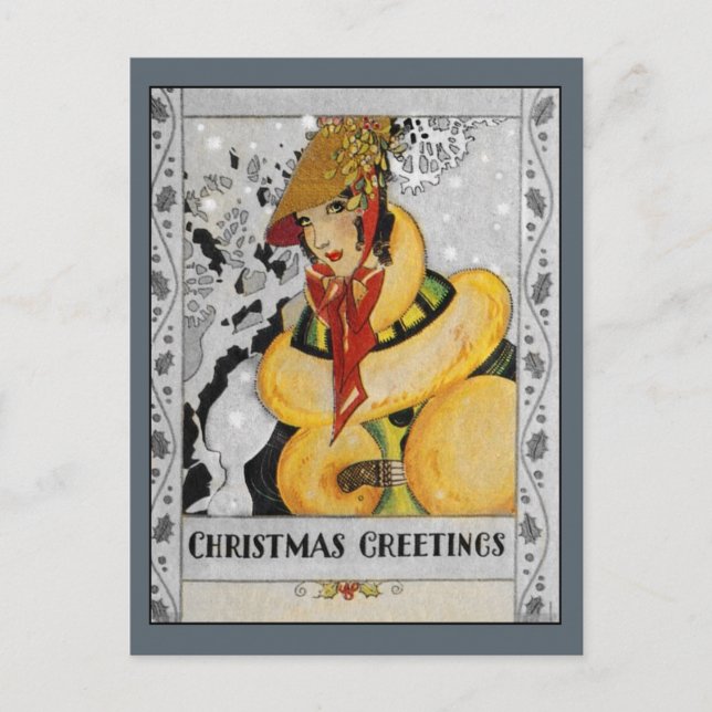 Retro Flapper Christmas Greeting Holiday Postcard (Front)