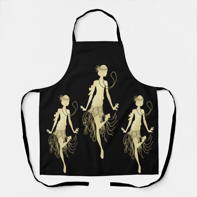 Retro Flappers Black Background Apron (Front)