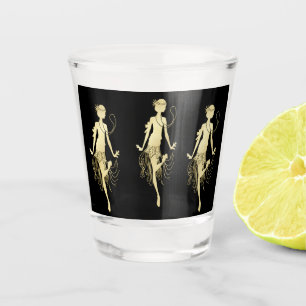 Retro Flappers Black Background Shot Glass