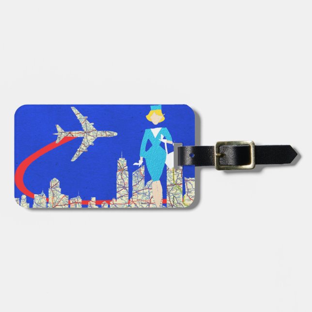 Retro Flight Attendant Customisable Luggage Tag (Front Horizontal)