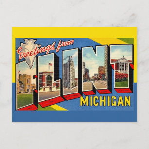 Retro Flint Michigan Greeting Postcard