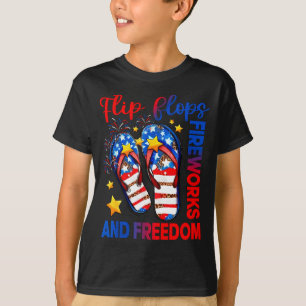 Retro flip flops fireworks &amp; freedom american T-Shirt