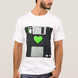 Retro Floppy Disc Green Heart Graphic - 90s Nostal T-Shirt