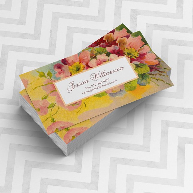 Retro Floral 1950s Primroses Design Business Card (Creator Uploaded)