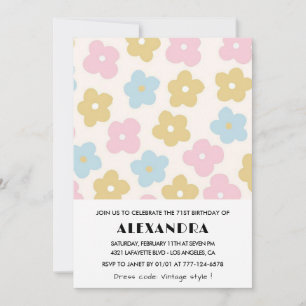Retro Floral 71st birthday invitations 
