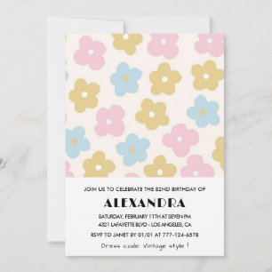 Retro Floral 82nd birthday invitations 