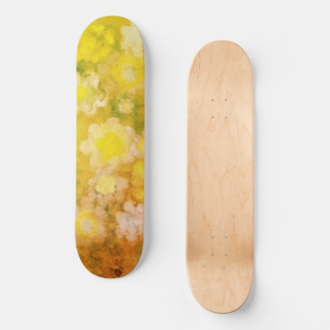 Retro Floral Abstract Salty Watercolor Painting  Skateboard (Front)